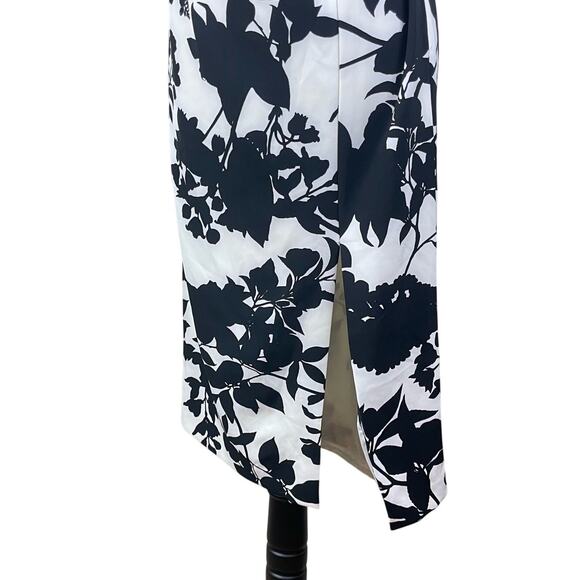 Bardot Black & White Floral Print Off the Shoulder Side Slit Midi Cocktail Dress - Picture 7 of 11